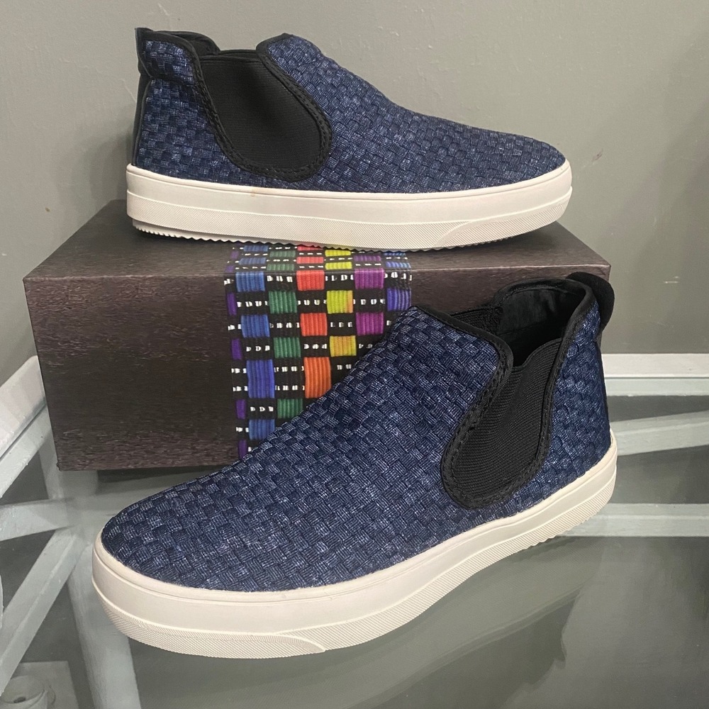 Bernie Mev Mid Axis Woven Slip On Sneakers Jeans Blue Memory Foam Size 38 US 7